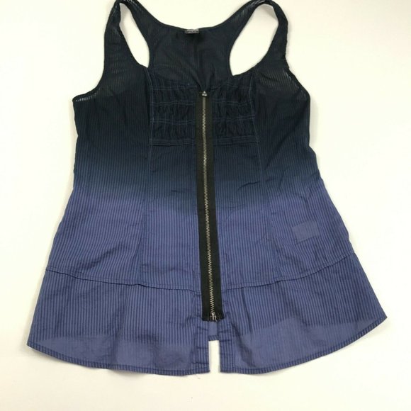 Free People Womens Tank Top Full Zip Blue Striped Cotton Sleeveless Shirt Size 6 - Picture 2 of 12